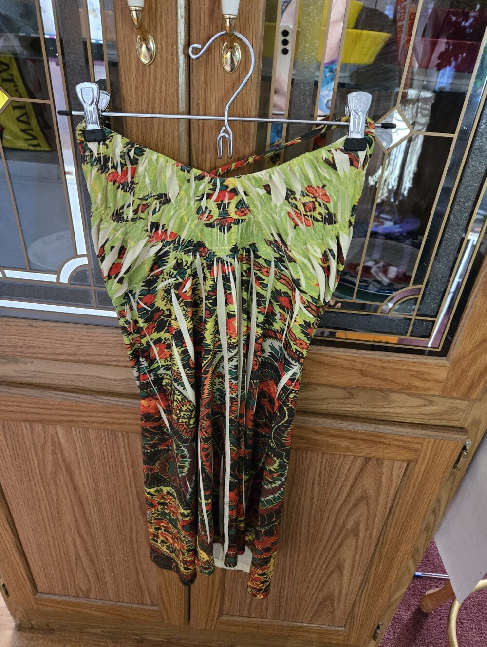 Green & Multicolor Smocked  Top